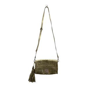 Karen Millen Womens Crossbody Bag Detachable Strap Metallic Snakeskin Tassel S